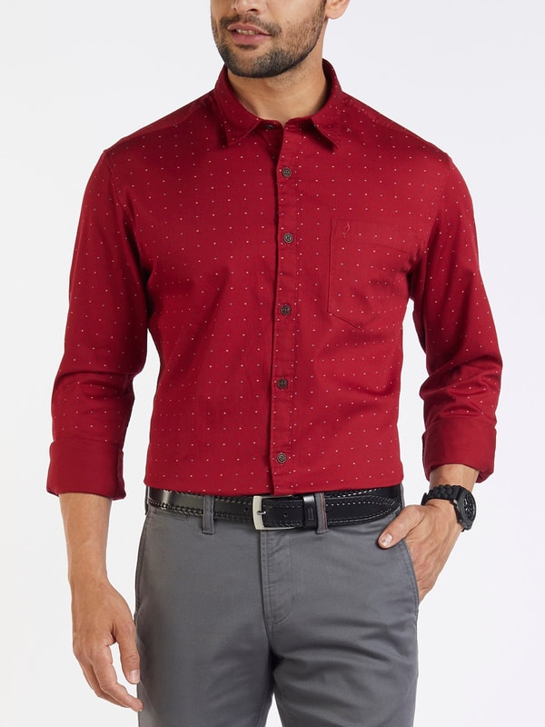 Mens Red Printed Slim Fit Casual Shirt